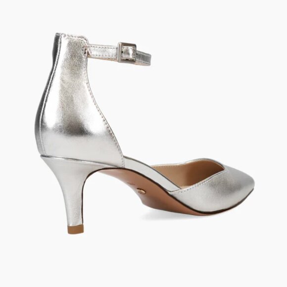 Pelle Moda Kendal Metallic Silver Ankle Strap Pointed Toe Low Kitten Heel 9.5 - Picture 3 of 7